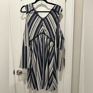Love Striped Cold-Shoulder Dress in Navy, White, Blush